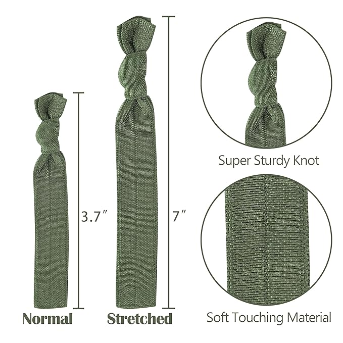 MEEDEE 100 Pack Moss Green Color Hair Ties For Women No Crease Soft Elastic Ribbon No Damage Moss Green Hair Ties Knotted Ouchless Hair Ribbon Yoga Hair Ribbons Elastic Bracelets