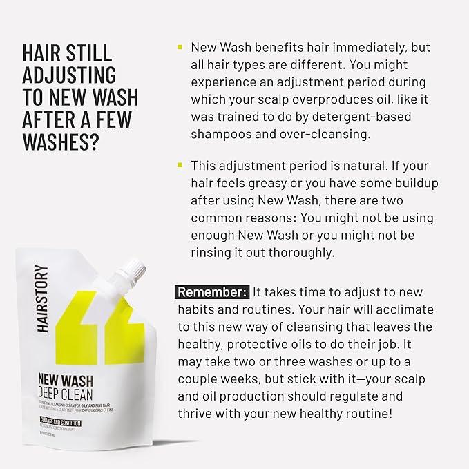 Hairstory New Wash Deep Clean Refill, Clarifying Cleansing Cream for Oily & Fine Hair, Detergent Free Shampoo & Conditioner Alternative, 8oz