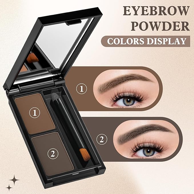 Brown Gray Eyebrow Powder，Eyebrow Kit Makeup Palette，Two Colors Matte Eye Brow Powder With Mirror&Brow Brush for Women，LongLasting，Waterproof，Fill & Sculpt，Defined Natural Brows 02