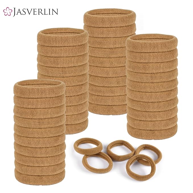 Blonde Hair Ties, Thick Seamless Cotton Elastic Hair Bands Scrunchies for Women, No Crease Damage Stretchy Ponytail Holders Accessories 100 pcs 1.5-inch