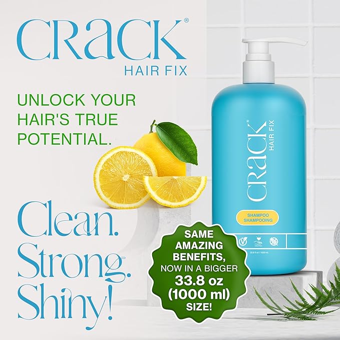 Crack HAIR FIX Shampoo with Pump | Moisturizing & Strengthening Sulfate-Free Formula | Protects Against Dryness, Reduces Breakage & Restores Shine | 33.8 Oz / 1000 mL