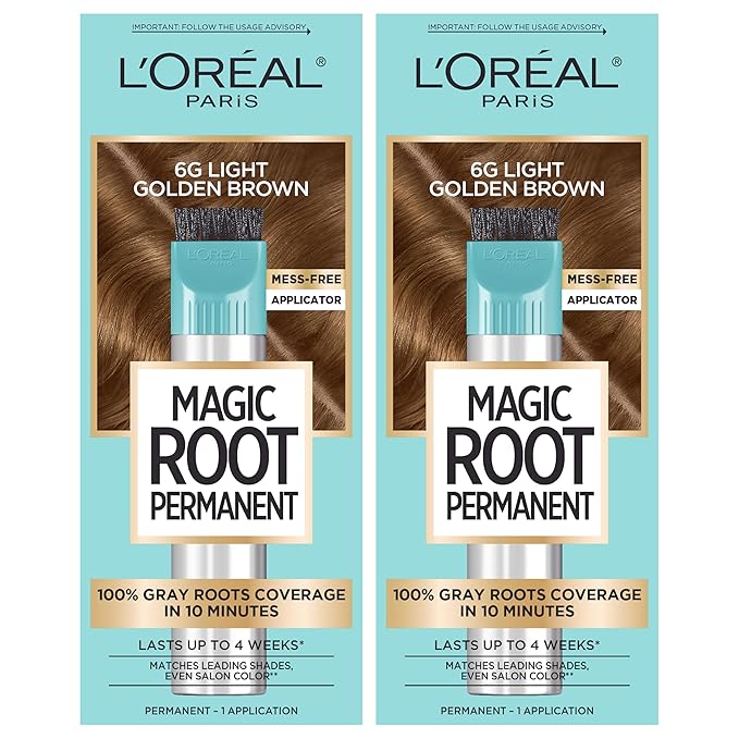 L’Oréal Paris Magic Root Permanent Hair Color, 10 Minute Hair Dye Kit to Rescue Roots with 100% Gray Hair Coverage, Light Golden Brown, 2 Pack (Packaging May Vary)