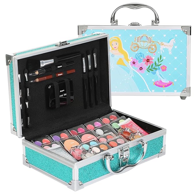 Anpro All-In-One Makeup Kit for Girls 10-12 with Case, Pro Teen Makeup Set, Tween Makeup Kit for Teens Women, Full Starter Make Up Kit with Brushes, Lipstick, Eye Shadows Palette, Blushes, Glitter Gel