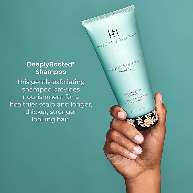 Hush & Hush DeeplyRooted Shampoo - Luxurious Sulfate Free Exfoliating Shampoo - Strengthens Thin, Brittle, & Aging Hair - 200 ML/6.8 Fl Oz