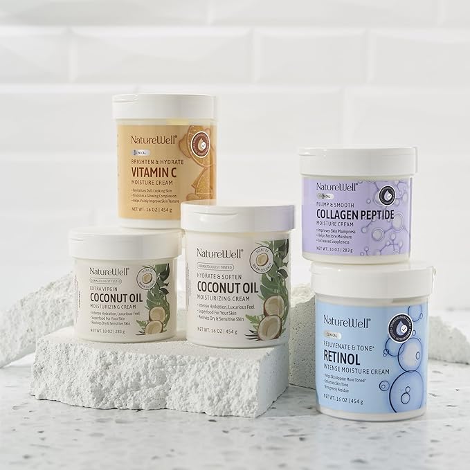 NATURE WELL Clinical Rejuvenate & Tone Retinol Intense Moisture Cream for Face, Body, & Hands, Anti-Aging, Targets Discoloration, Wrinkles, Sun Damage, Crepey, & Sagging Skin, 16 Oz