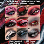 Black Red Goth Smokey Eyeshadow Palette Makeup-18 Colors Gray Silver Pink Burgundy Matte Shimmer Metallic Dark Eye Shadow Pallet for Christmas Halloween Clown Vampire Joker SFX Cosplay Costume Make Up