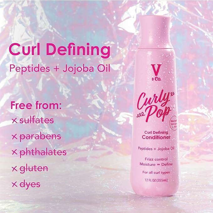 V&Co. Beauty Curly Pop Curl Defining Conditioner – Sulfate Free & Paraben Free Hydrating Hair Care with Peptides, Amino Acids & Jojoba Oil for Moisture, Frizz Control & Curl Definition – 12 fl oz