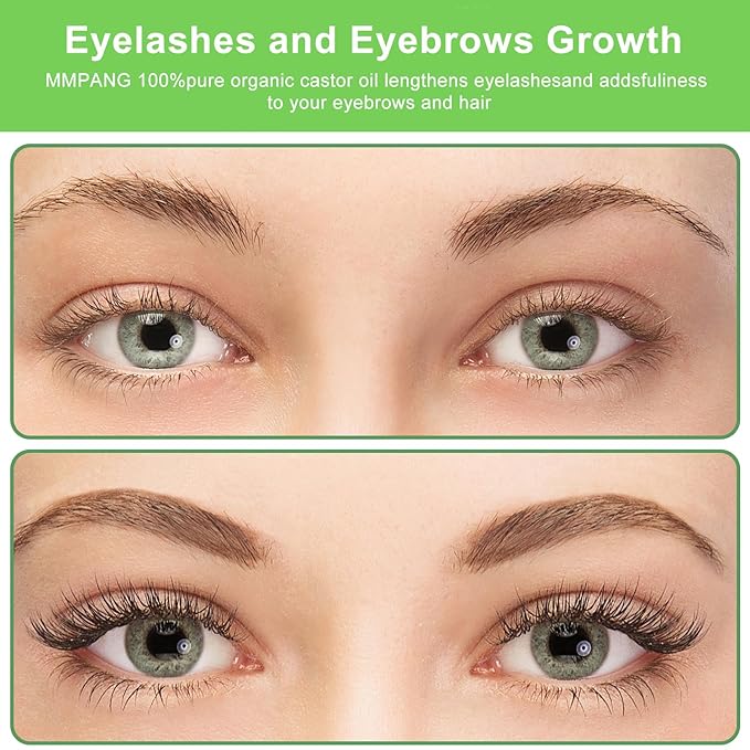 Organic Castor Oil for Body, Hair & Lashes Brow, USDA Certified 100% Pure Natural Glass Bottle, Cold Pressed, Hexane Free. Castor Oil for Hair Growth, Thicker Fuller Brows, 16.9oz