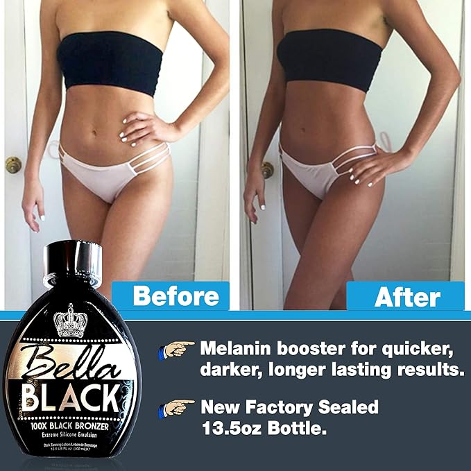 Bella Black 100X Bronzer Tanning Lotion – Premium Tanning Bed Lotion with Extreme Silicone Emulsion and Banana Fruit Extract – Instant Results – Dark Tanning Lotion for Indoor Tanning Beds - 13.5oz