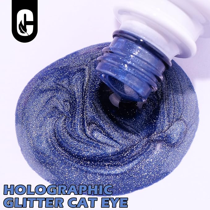 Clara Colors 12 Colors Glitter Cat Eye Gel Nail Polish Set Sparkle Galaxy Series Magnetic Nail Polish with Base Gel Glossy Top Coat Magnet UV LED Curing Require Nail Art Manicure Salon DIY Home Gifts