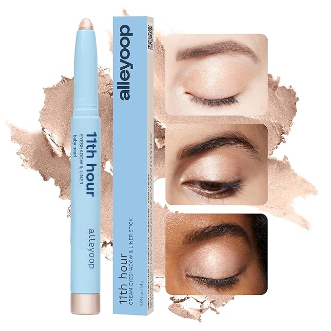 ALLEYOOP 11th Hour Waterproof Cream Eyeshadow Stick – Long-Lasting Eye Shadow Pencil & Eyeliner, Cream to Powder Stick & Highlighter – Smudge-Proof Eyeshadow Shimmer, Baby Pearl Shimmer