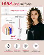 Small Barrel Mini Thin Curling Iron for Short Hair Dual Voltage with European UK Plug Adapter 3/8 Inch Travel Size Curling Iron to Tight Corkscrew Curls with 30S Fast Heating, 5 Temps for Global