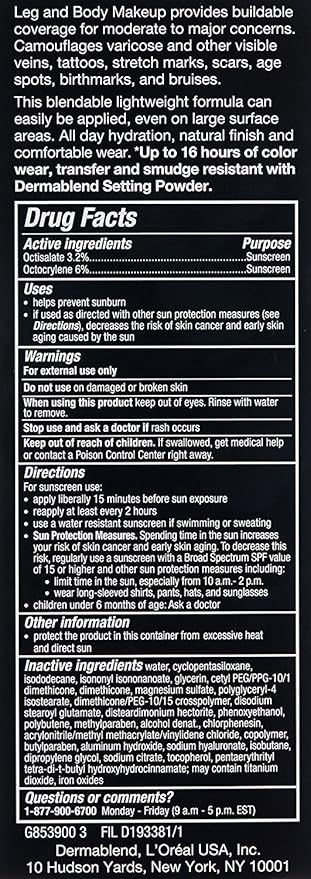 Dermablend Leg and Body Makeup Foundation with SPF 25, 35C Light Beige, 3.4 Fl. Oz.