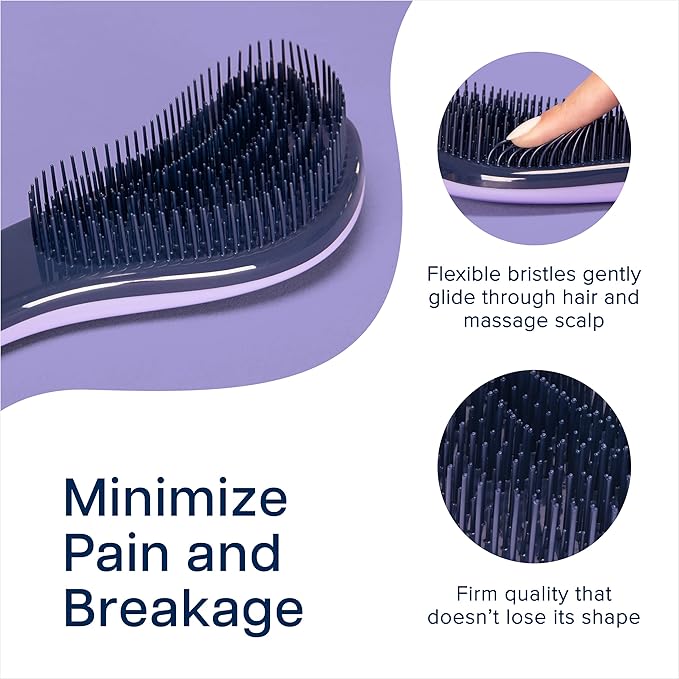 Crave Naturals Glide Thru Detangling Brush for Adults and Kids - Detangler Brush for Curly or Straight, Wet or Dry Hair - Gentle on Tangles Hair Comb - 7.5x3-Inch, Turquoise and Purple (Pack of 2)