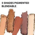 Boobeen 5-Color Eyeshadow Palette, Brown Neutral Tones with Matte Shimmer Glitter Finishes, Long-Lasting Everyday Makeup Palette，Blendable & Pigmented,Travel-Friendly