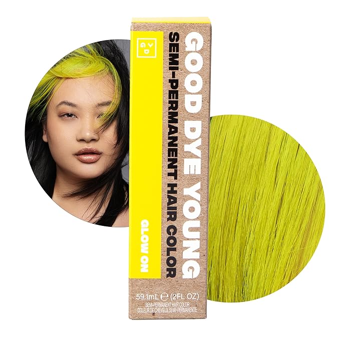 Good Dye Young Streaks and Strands Semi Permanent Hair Color (Glow On Yellow) - UV Protective Temporary Hair Color, 15-24+ Washes - Conditioning Yellow Hair Tint, PPD Cruelty-Free & Vegan
