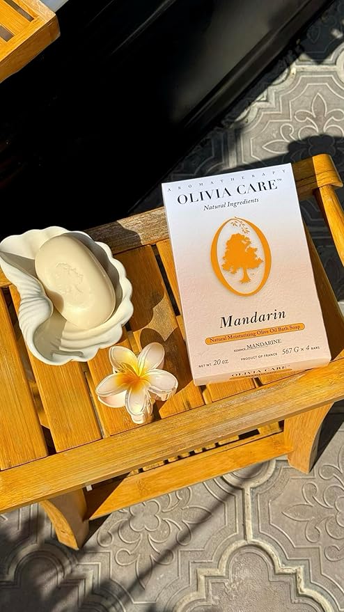 Olivia Care Bath & Body Bar Mandarin Soap 4 Pack Gift Box Organic, Vegan & Natural Contains Olive Oil Repairs, Hydrates, Moisturizes & Deep Cleans Good for Sensitive Dry Skin Made in USA