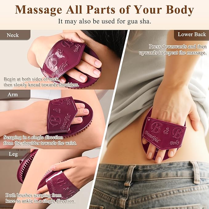 2Pcs Meridian Massage Brush, Upgrade Pro Meridian Brush for Belly, Beauty Salon Professional Custom Meridian Brush, Full Body SPA Massager Relaxation, Acupressure Meridian, Scalp Massage (Brown)