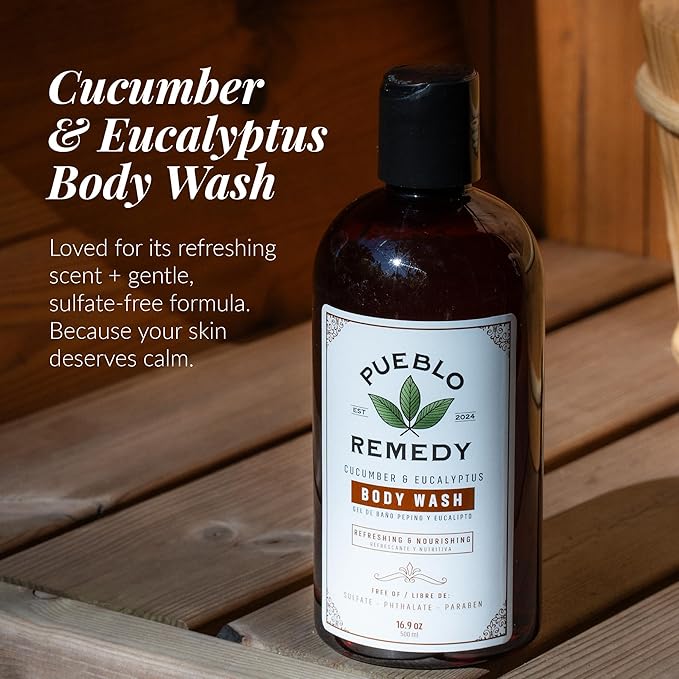 Pueblo Remedy Body Wash, Cucumber & Eucalyptus – Soothing & Invigorating Shower Gel, Vegan & Cruelty-Free, 16.9 Oz