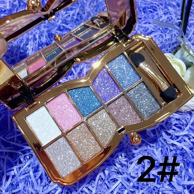 Glitter Eyeshadow Palette, 10 Colors Sparkle Shimmer & Matte Eye Shadow Highly Pigmented Waterproof Long Lasting Makeup Set (Color 2)
