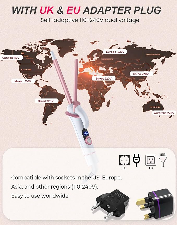 Small Barrel Mini Thin Curling Iron for Short Hair Dual Voltage with European UK Plug Adapter 3/8 Inch Travel Size Curling Iron to Tight Corkscrew Curls with 30S Fast Heating, 5 Temps for Global