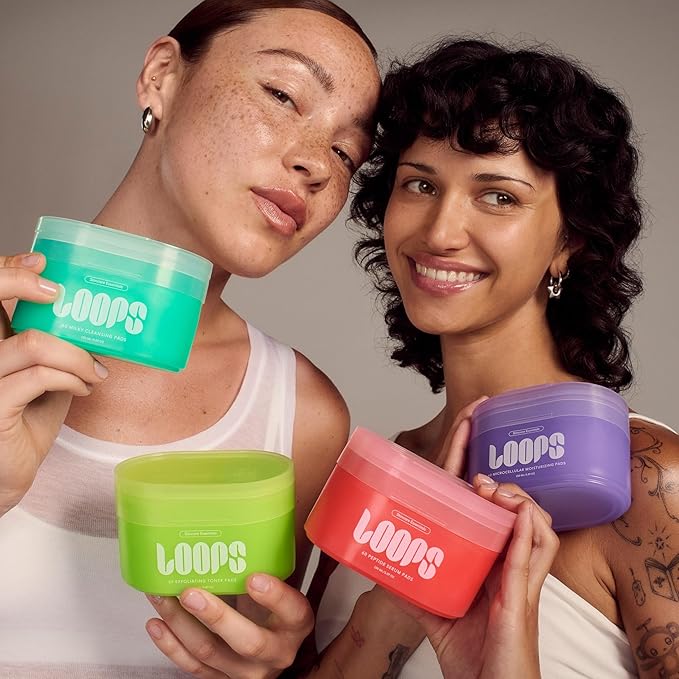 LOOPS Exfoliating Toner - Refine, Resurface, and Rebalance Skin - Pre-soaked Bamboo Pad - Skincare Toners for Face - Exfoliatings Treatment Toner - Exfoliating Pads - Gifts for Women, Stocking Stuffer