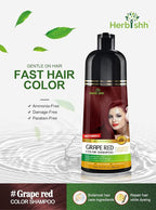 Herbishh Hair Color Shampoo (Grape Red) - Magic Hair Dye for Gray Hair - Ammonia-Free, 3-in-1 Shampoo Conditioner - Lasts 2-3 Weeks, 500 ml