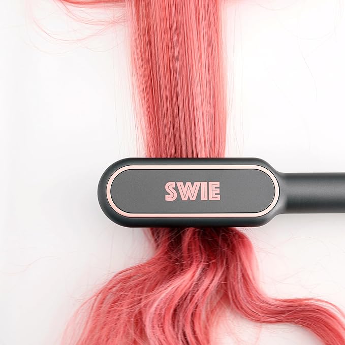 SWIE Straightening Brush Styler. Quicker, Easier and More Convenient Straightener for Smooth, Shiny and Frizz-Free Hair. Versatility in Styling - Straight, Soft Curl or Waves. for All Hair Types