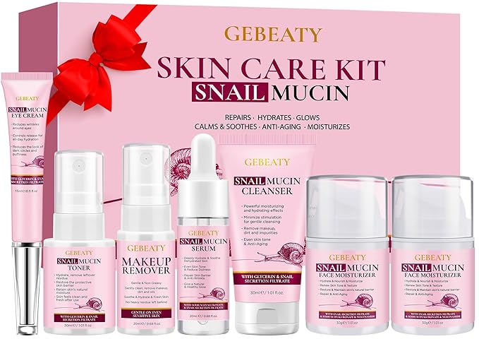 Christmas Gifts for Women,7 Pcs Skin Care Set,Hydrating Moisturing Repairing Soothing Snail Mucin Facial Skin Care Routine Kit for Dull Skin & Dry Skin,Skincare Gift Set Women