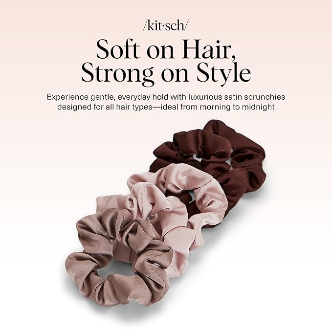 Kitsch Satin Scrunchies for Women - Softer Than Silk Scrunchies | Hair Ties No Damage for Frizz-Free Sleep | Stocking Stuffers for Teen Girls | Ideal Gifts for Women - Cameo, 5pcs