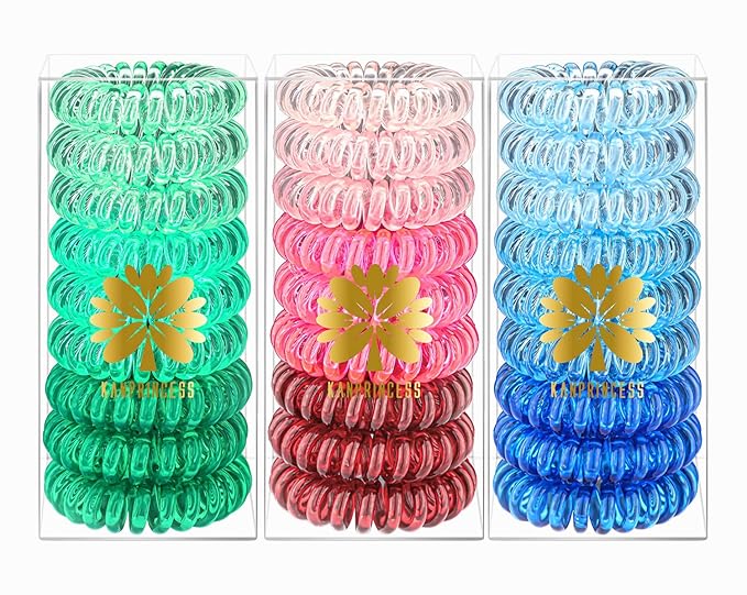 27 PCS Spiral Hair Ties,No Crease Coil Hair Bands, Phone Cord Hair Ties for Thick Hair - Women Ponytail Holder Elastics