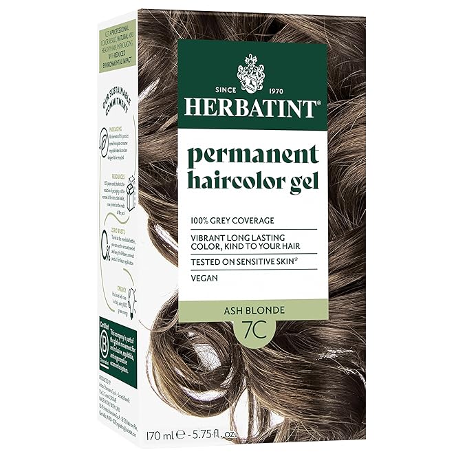 Herbatint Permanent Hair Dye For Women - 7C Ash Blonde - For Up To 100% Gray Coverage of Resistant Gray Hair - Ammonia-Free, Alcohol-Free & Vegan - Salon Influenced Hair Color 5.75 fl oz