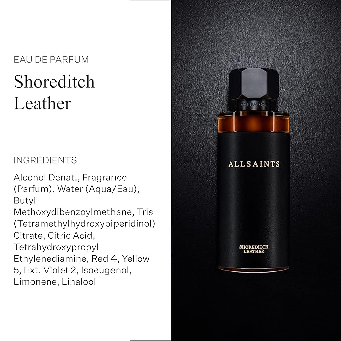 AllSaints Shoreditch Leather Eau De Parfum - Chypre Leather Wood Fragrance - Unisex Perfume with Vetiver & Amber Fragrance - Essential Oil Scent for Sensual Evening Wear - 100mL/3.4 fl oz