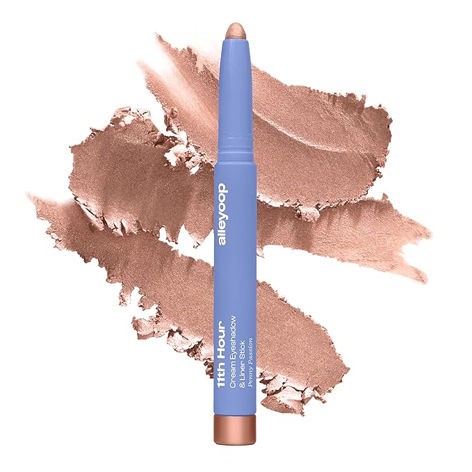 ALLEYOOP 11th Hour Waterproof Cream Eyeshadow Stick – Long-Lasting Eye Shadow Pencil & Eyeliner, Cream to Powder Stick & Highlighter – Smudge-Proof Eyeshadow Shimmer, Penny Passion Shimmer