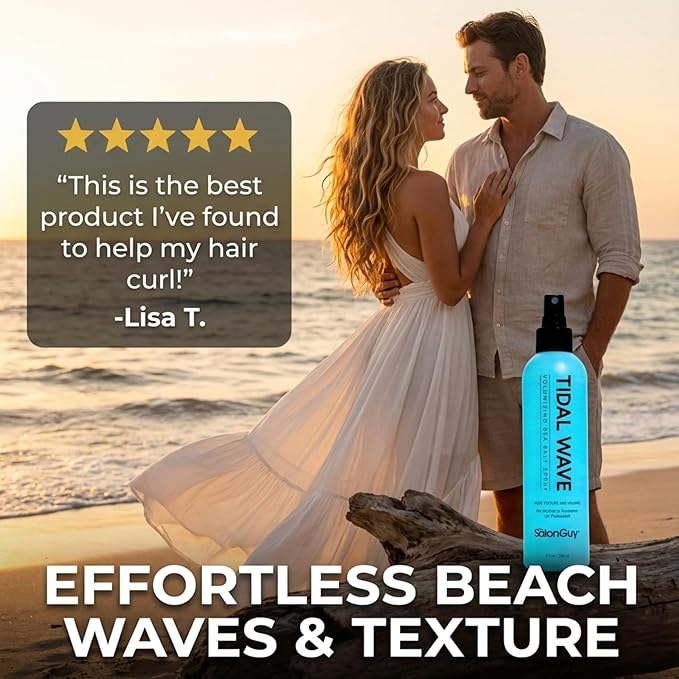 THESALONGUY Tidal Wave Sea Salt Hair Spray – Professional Volume & Texture Spray for Beach Waves | Matte Finish Texturizer, Light Hold Mist for Men & Women | Alcohol-Free, 8 oz