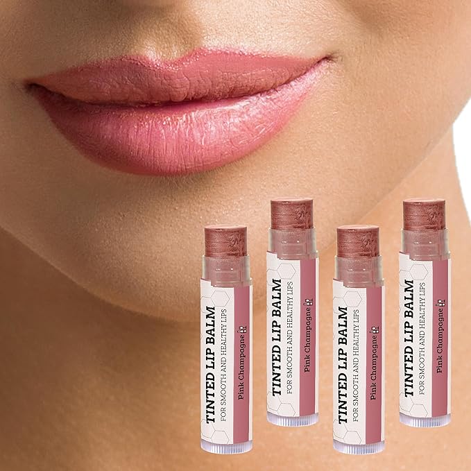 Earth's Daughter Tinted Lip Balm Stocking Stuffers 4-Pack of Pink Champagne Color - Beeswax, Coconut Oil, Cocoa Butter, Vitamin - Moisturize and Beautify - Paraben Free