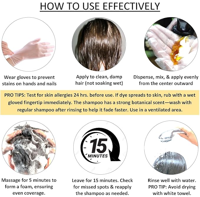 SkinSmart 360® No-Stain Hair Dye Shampoo – Full Gray Coverage for Men & Women, 3-in-1 Color + Cleanse + Condition, Natural Ingredients, Easy No-Mix Formula, 200 mL (Dark Brown)