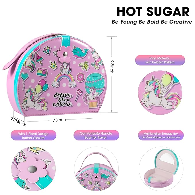 Hot Sugar Kids Makeup Kit, Girls Makeup Kit Age 4-6 7-8 10-12, Unicorn Gift for Girls Birthday Christmas (Pink)