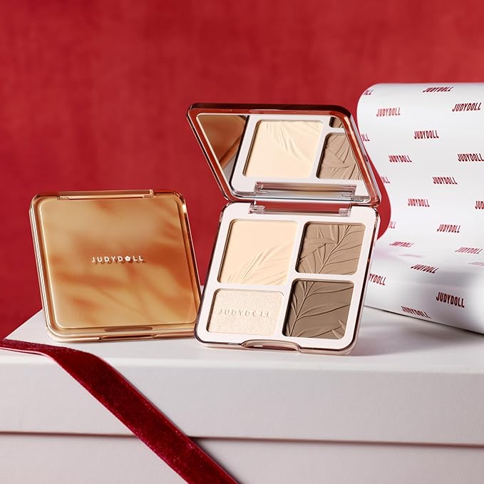 JUDYDOLL Highlight & Contour Palette, All-in-One Matte Highlighter Contour Compact, Blendable Face Makeup for Beginners, for All Skin Tones, Stocking Stuffers (04 Blush Shadow Palette)