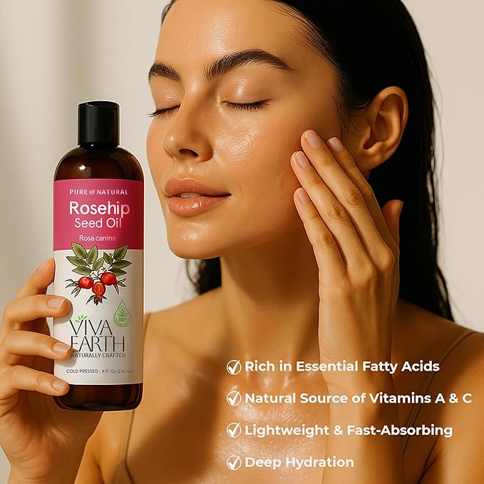 Rosehip Seed Oil - 8 Fl Oz - 100% Pure & Natural Cold Pressed Premium Grade. for Face, Skin Care, Hair Care, Gua Sha Massage, Fast Absorbing and Light Weight Oil