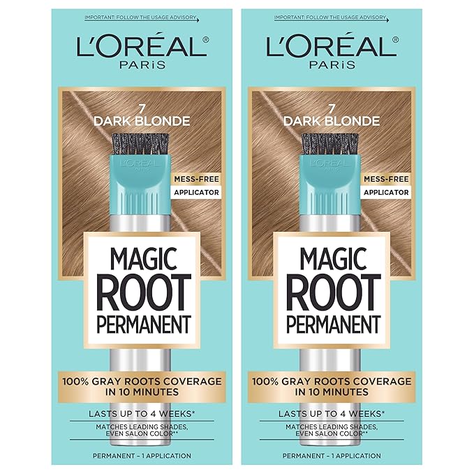 L’Oréal Paris Magic Root Permanent Hair Color, 10 Minute Hair Dye Kit to Rescue Roots with 100% Gray Hair Coverage, 7 Dark Blonde, 2 Pack (Packaging May Vary)