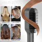 Hair Straightener Brush, HC13 Straightening Brush Comb with Ring Teeth, Straighten/Hot/Cool Air 3 Mode, 30s Fast Heat Up, Auto Shut Off & Anti-Scald Shell for Curly Wavy Frizzy Hair | Black