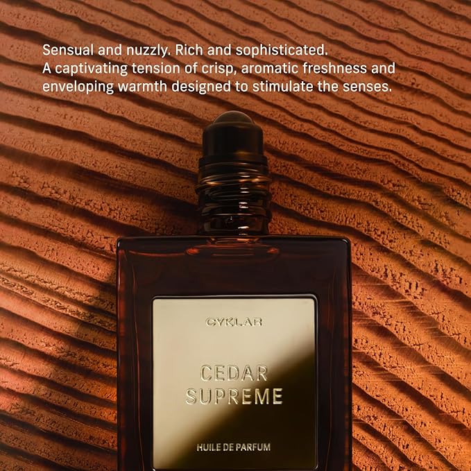 CYKLAR Perfume Oil Roll-On. Travel-Friendly Cedar Supreme Fragrance with Bergamot, Lavender, and Cedarwood. Long-Lasting Essential Oil Parfum for Women and Men. 0.5 Fl Oz Scented Rollerball Bottle