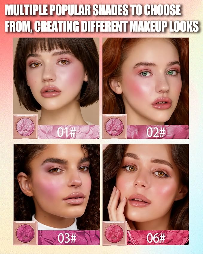 Baked Powder Blush, Lightweight Shimmery Highlight Blusher for Cheeks, Silky Smooth and Blendable Powder Blush Palette, Long-lasting All-Day Face Enhancing Makeup Color, Makeup Gift for Women Girls-03