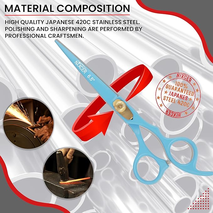 Hair Cutting Scissors -Sharp Razor Edge Blade Hair Shears Series - 6.5" With Fine Adjustment – Stainless Steel Hair Scissors Professional For Men, Women & Babies (Sky Blue)