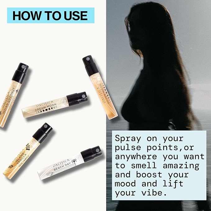 Pacifica Beauty, Take Me There Spray Perfume Trial Set, 5 Scents, Fragrance Sampler Gift Set, Natural & Essential Oils, Clean, Vegan & Cruelty Free