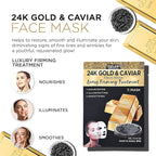 Azure Cosmetics 24K Gold and Caviar Anti Aging Luxury Face Mask - Hydrating & Firming Facial Mask - Helps Reduce Wrinkles & Fine Lines - With Hyaluronic Acid & Collagen - Made in Korea - Pack of 5