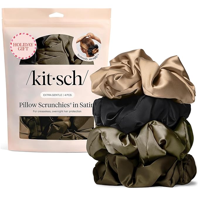 Kitsch Pillow Satin Scrunchies for Women - Hair Ties No Damage, No Crease Hair Accessories | Perfect for Day or Night | Ideal Gifts for Women - 4pcs