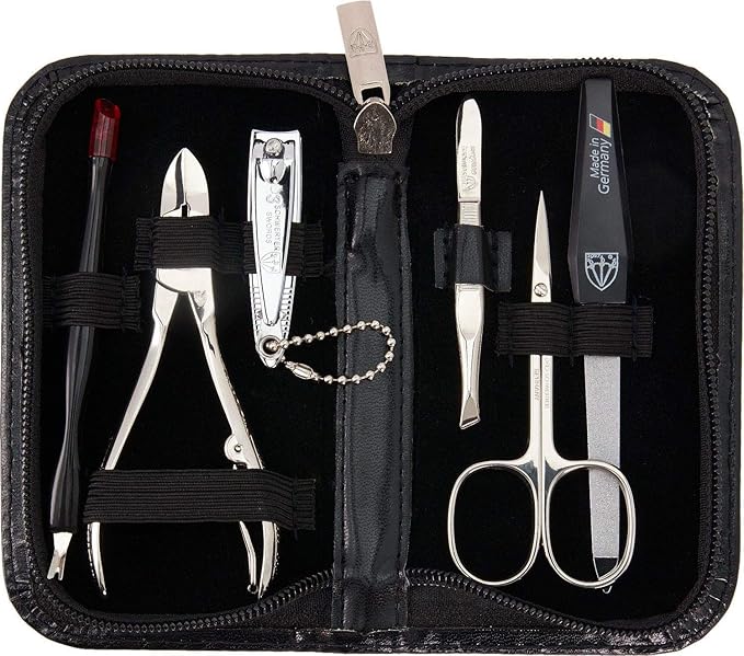 3 Swords Germany - brand quality 6 piece manicure pedicure grooming kit set for professional finger & toe nail care scissors clipper fashion leather case in gift box, Made in Solingen Germany (83202)