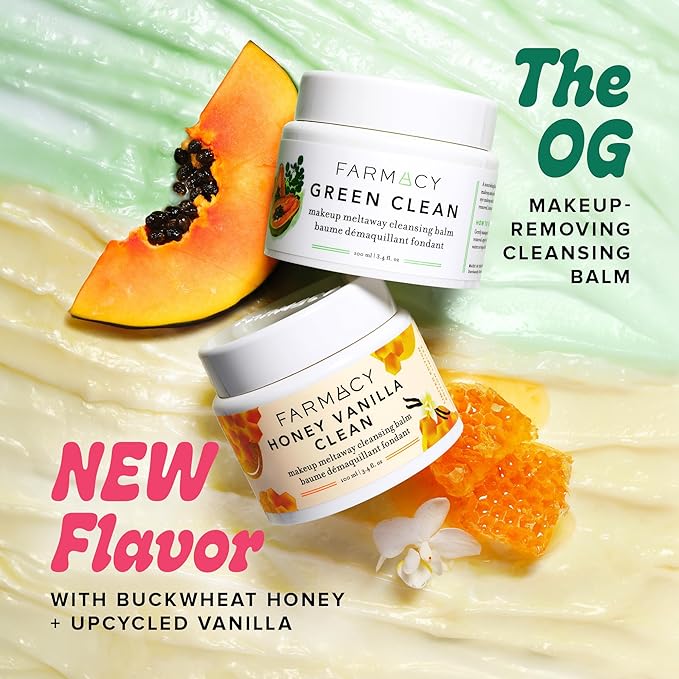 Farmacy Makeup Remover Cleansing Balm - Honey Vanilla Waterproof Makeup Remover & Oil Based Cleanser - Gentle Exfoliating Double Cleanser - Melts From Balm to Milky Lather (100ml)